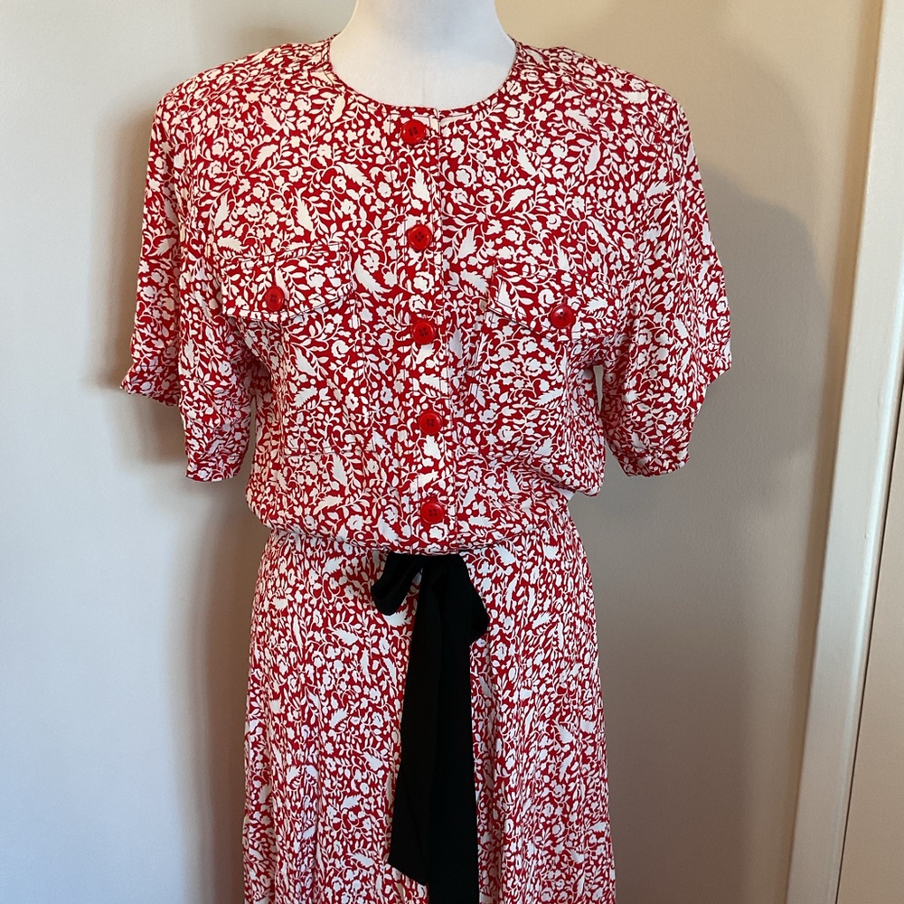 Vintage Maggy London Jeannene Booher Red Floral Rayon Dress Kentucky Derby 10 - Picture 2 of 6